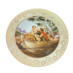 Vintage Porcelain Romantic Scene Plate Gold Gilt European Decorative 6”